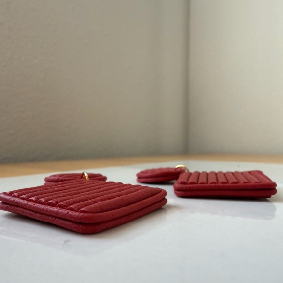 Handmade Polymer Clay Statement Earrings - Red Geometric Drop Earrings - Picture 3 of 3